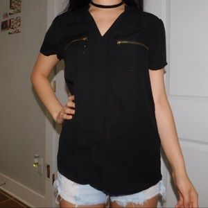 Cute black blouse with golden zippers